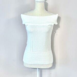 Milly of New York Off Shoulder Short Sleeve Knit Top in White Small
